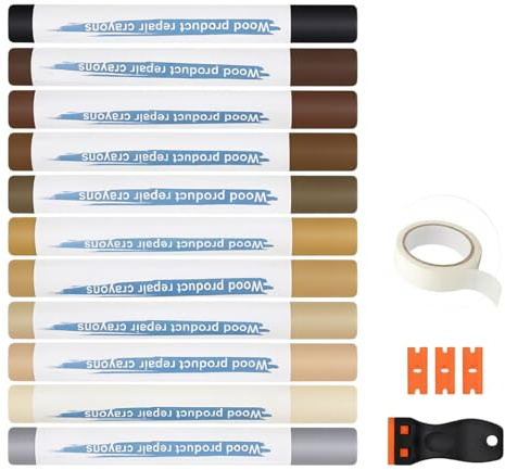 12 Colore Reparador Arañazos Madera, Lápiz Reparador de Maderas Calefactable para Reparar Arañazos en Parqué, Barras Cera Reparación de Muebles de Maderas, Barra de Relleno de Madera para Arañazo