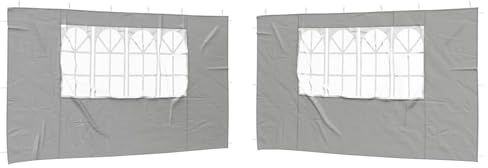 Roanoer Party Zelt Seitenteil 2er Set Pavillon Seitenwände 400 x 195 cm Hellgrau PE und Stahl Pavillon-Seitenteile mit dekorativen Fenstern für Outdoor Events Gartenzelte