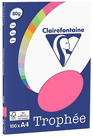 Clairefontaine 4121C – Ries skrivarpapper/kopieringspapper Clairalfa PPP, DIN A4, 80 g, 100 ark, eosin, 1 Ries