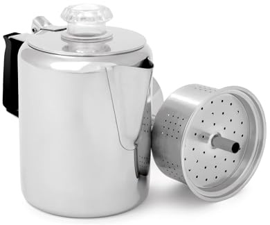 GSI Outdoors 3 Cup Percolator Coffee Pot Glacier Stainless Steel with Silicone Handle for Camping, Backpacking, Travel, RV & Hunting - Stove Safe
