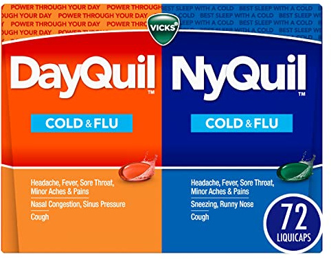 Vicks DayQuil & NyQuil Co-Pack, Cold & Flu Medicine, Powerful Multi-Symptom Daytime & Nighttime Relief for Headache, Fever, Sore Throat, Minor Aches & Pains, & Cough, 72ct