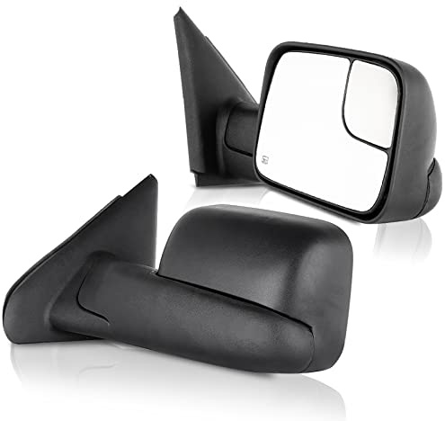 ECCPP Towing Mirrors Fit 02-08 For Dodge For Ram 1500 03-09 For Dodge For Ram 2500 3500 Pickup Truck Power Heated Tow Folding Side View Black Mirror Pair Set Right Passenger And Left Driver Side
