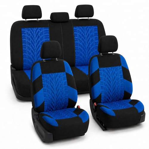 FH Group Full Set Travel Master Car Seat Covers, Airbag and Split Rear Car Seat Cover Universal Fit Interior Accessories for Cars Trucks SUV, Automotive Seat Covers, Blue
