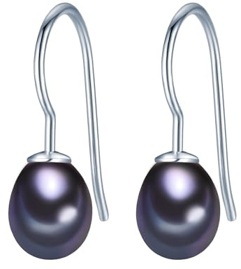 Valero Pearls Damen Ohrringe 925/- Sterling Silber | rhodiniert, Ohrhänger, Süßwasser-Zuchtperle, ca. 7,0 - 8,0 mm, blau, tropfenförmig