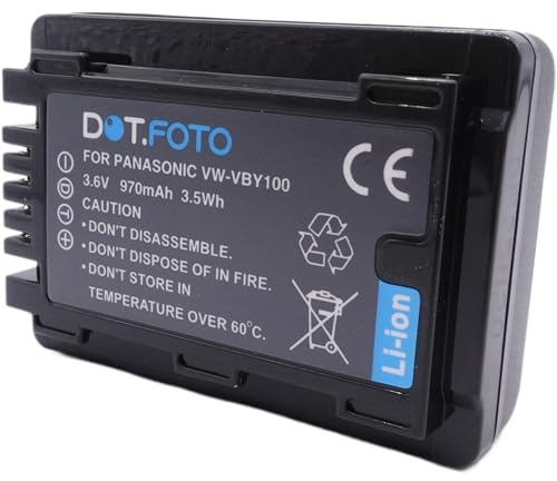 Dot.Foto VW-VBY100 Premium 3.7v / 970mAh Batterie Rechargeable pour Panasonic HC-V110, HC-V130, HC-V160, HC-V201
