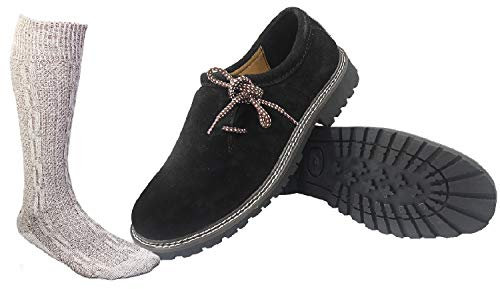 ALL THE GOOD Trachten Schwarz Schuhe + Trachtensocken socken Haferlschuhe Almhaferl Trachtenschuhe SB01 (43)