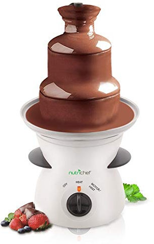 3 Tier Chocolate Fondue Fountain - Electric Stainless Choco Melts Dipping Warmer Machine - Melting, Warming, Keep Warm - for Melted Chocolate, Candy, Butter, Cheese, Caramel Dip - NutriChef PKFNMK16