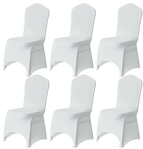 Trimming Shop Chair Cover Spandex Polyester Stretch Fabric Dining Slipcovers Washable & Removable Protective Wedding Chair Covers for Banquets Ceremony & Hotel Dinner (White, Pack of 6)