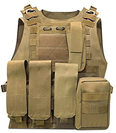 HYCOPROT Taktische Weste, 1000D Oxford verstellbare Militär-Airsoft-Weste, für spezielle Mission, Outdoor-Abenteuer-Paintball, Militärtraining (Khaki)