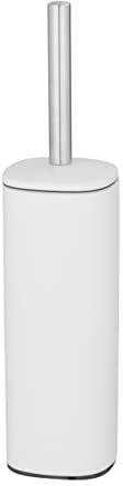 WENKO Stand WC-Garnitur Mod. Alassio, geschlossener Bürstenhalter inkl. WC-Bürste, auswechselbarer Bürstenkopf Ø 7,5 cm in Schwarz, aus lackiertem Stahl, 9,3 x 39,2 x 9,3 cm, Weiß matt