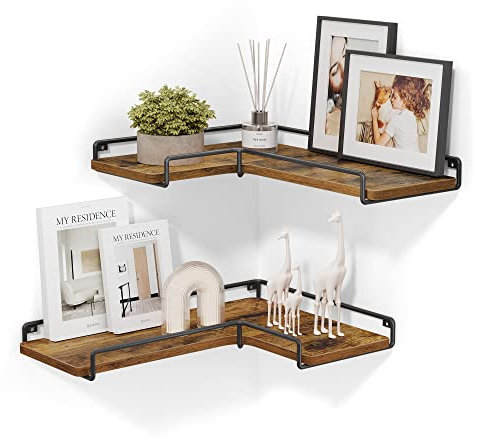 VASAGLE L-förmiges Eckregal, 2er Set, Wandregal, Industrie-Design, für Wohnzimmer, Schlafzimmer, Küche, vintagebraun-schwarz LLS831B01