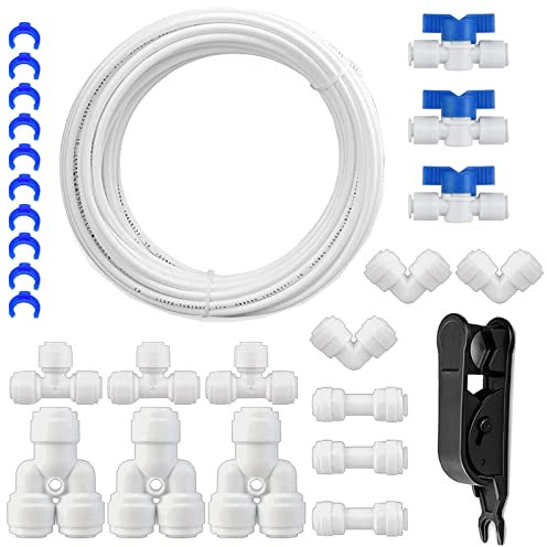 HUAZIZ Juego de conexión universal de 10 metros, filtro de agua RO para manguera de 1/4 pulgadas, manguera de frigorífico, manguera de agua (Y + T + I + L tipo + válvula de cierre)