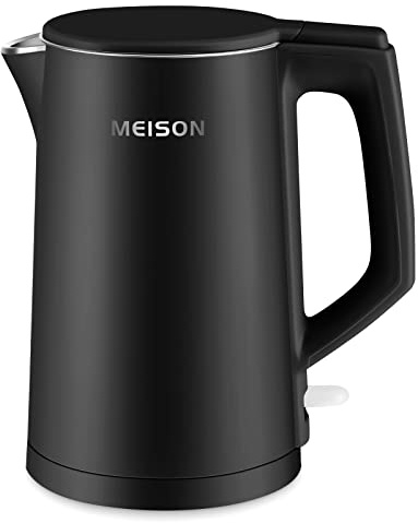 MEISON Electric Kettle, 1.7 L Double Wall Food Grade Stainless Steel Interior Water Boiler, Coffee Pot & Tea Kettle, Auto Shut-Off and Boil-Dry Protection, 1200W, 2 Year Warranty(Black)