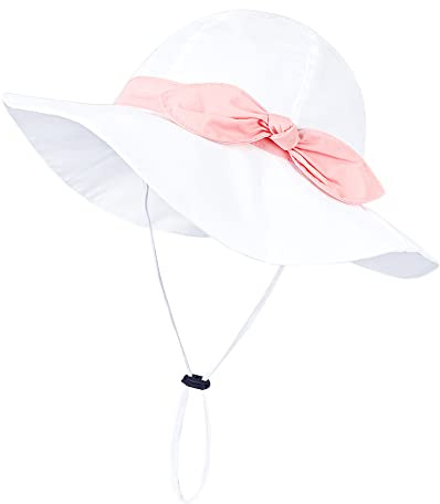 Volicph Baby sommarhatt flicka solhatt småbarn strandhatt baby bucket hat UPF 50 för baby flicka spädbarn barn småbarn, Vit rosa rosett, 0-6 månader