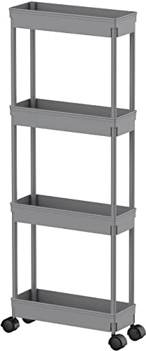 Sooyee - Carrito de Almacenamiento Estrecho de 4 Niveles con Ruedas, estantería móvil angosta para baño, Organizador Deslizante para Cocina, baño y lavandería, Gris