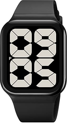 Yuxier Montre pour homme à affichage numérique simple et tendance - Montre classique étanche pour couple - Grande montre carrée avec lumière EL, noir noir, Sangle