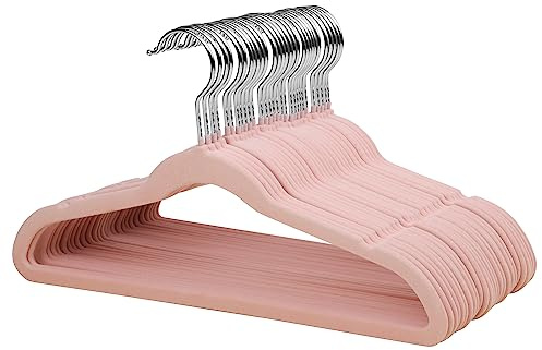 MangoKit Children's Velvet Non-Slip Hangers |32 Pack Space Saving Felt Hangers for Kids and Teenager Clothing and Coats - Pink