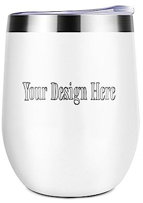 Miujonvy Weinglas Tumbler mit Deckel Bilder hinzufügen/Text Doppelwand Vakuum Edelstahl Reisebecher für Wein Weiß