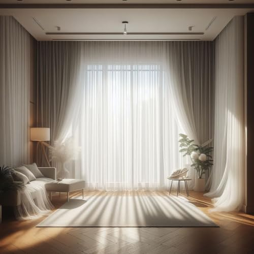 GARDINESTAN JUNG CFO GmbH Gardinen Weiß in Leinenoptik Halbtransparent mit Kräuselband und Bleiband Vorhang für Wohnzimmer Schlafzimmer (250 x 300 cm (HxB))