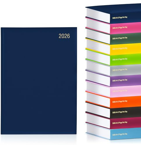 evelay Terminplaner 2026, A4, 2 Seiten pro Tag, fester Einband, Tagesplaner, Organizer, großer Platz zum Schreiben für Schule, Zuhause, Büro und persönlichen Gebrauch (A4, Marineblau)