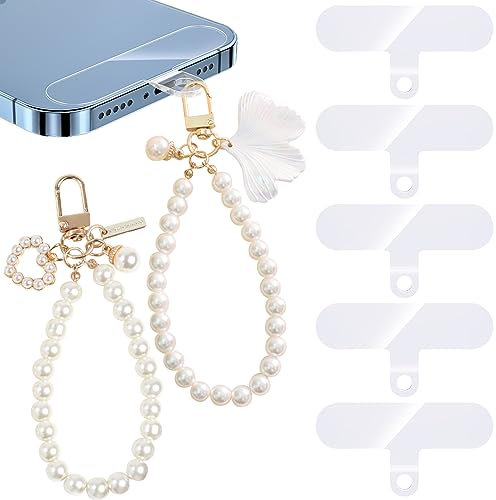 DKDDSSS 2PCS Catena per Cellulare, Cordino per Cellulare con 5 inserti trasparenti, Catena Corta Universale per Cellulare con Cinturino da Polso, Adatta alla Maggior Parte Degli Smartphone