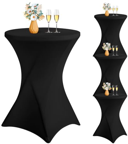 4er-Pack Stretch Stehtisch Husse für Bistrotisch,Cocktail-Spandex-Tischdecke, hoher runder Tisch für Bar, Party, Bankett, Hochzeit, Geburtstagstisch (schwarz, 80 x 110 cm)