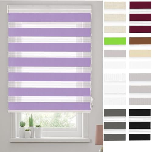 Thermorollo Rollo,Verdunklungsstoff 60 x 340 cm Sonnenschutz & Sichtschutz Klemmrollo rollos Rollos für Fenster & Tür, mit Bohren Klemmfix für Fenster, Lila