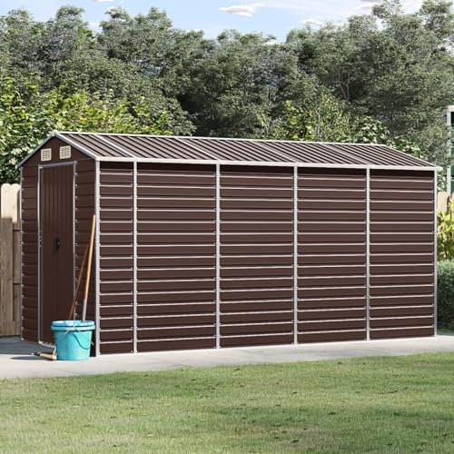 Festnight Gartenhaus Metall Geräteschuppen Stahl Geräteschuppen XXL Fahrradgarage Metallgerätehaus Braun 191 x 385 x 198 cm