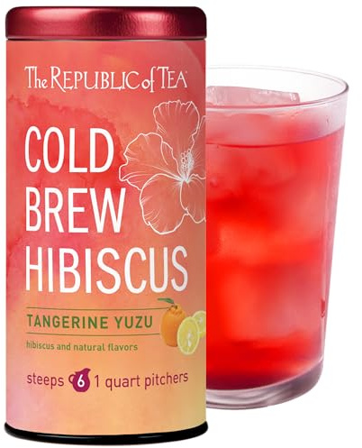 The Republic of Tea – Cold Brew Hibiscus Tangerine Yuzu Iced Tea, Large Herbal Iced Tea Pouches, Steeps Six One-Quart Pitchers