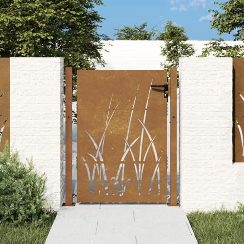 ZEYUAN Gartentor 105x130 cm Cortenstahl Gras-Design, Gartentor, Gartentür, Gartentüren, Tor Garten, Gartentüren, Garten Tore, Flügeltore, 153228