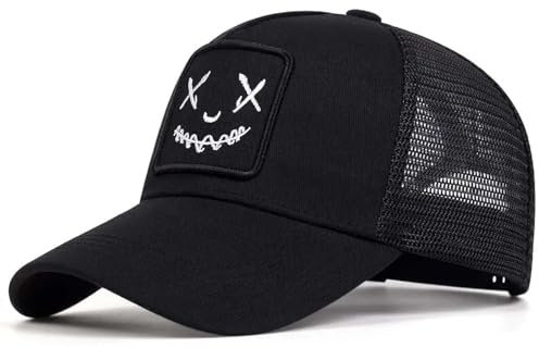 WAOCEO Herren Kappe Hut Unisex Stickerei Baseball Netz Kappen Frühling Sommer Outdoor Verstellbare Freizeit Hüte Sonnencreme Hut Einstellbar Schwarz