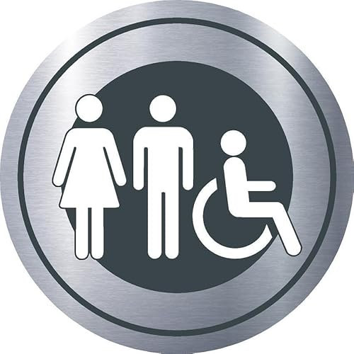 Toilets, aluminium effect informational sign FR046 - Self adhesive sticker (50mm x 50mm)