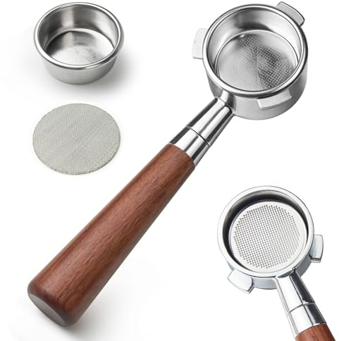 stochastic box 54 mm Bottomless Portafilter with Puck Screen, 3 Ears Espresso Portafilter Compatible with Breville Barista BES870XL Express Machines,Stainless Steel Porta filter and Rosewood Handle