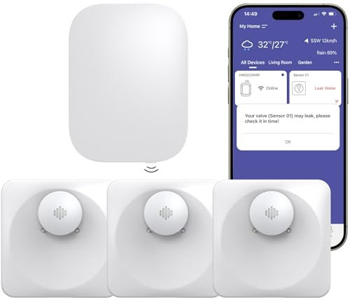 Onherm Smart Wassermelder, WLAN Wassersensor, Erfassungsbereich 100 m, 100 dB Alarm und App-Benachrichtigung, IP67 wasserdicht, Geeignet für Küchen, Keller und Bäder usw