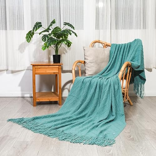 Wohndecke Boho Decke Volltonfarbe Gestrickte Decke mit Quasten Weich Strick Wolldecke Böhmische Fleecedecke Kuscheldecke Warm Weiche Sofadecke Tagesdecke Couch Decke Überwurfdecke 130x230 cm