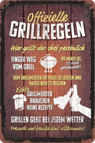 DODINO 20x30cm, GRILLREGELN Geschenk-Idee für Grill-Fans, vintage aus Metall, Vintage Design mit Spruch Retro Blechschild,