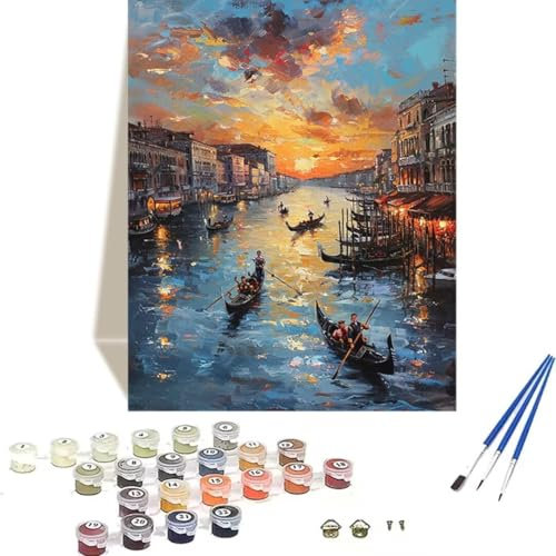 Malen Nach Zahlen Erwachsene Landschaft, Malen Nach Zahlen Kinder Venedig DIY Paint by Numbers Adult Handgemalt Ölgemälde Kit für Anfänger Kinder und Erwachsene Als Geschenk Wand Dekor 50 x 65 cm Q-B