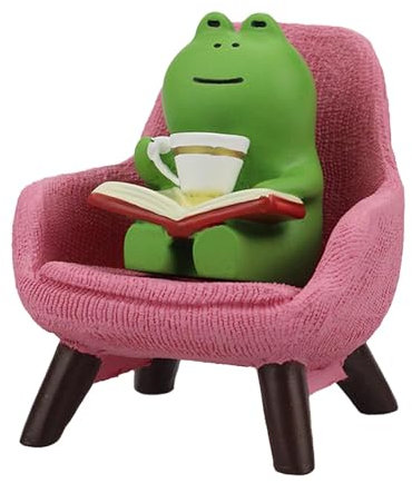 Miniature Frog Statue Drinking Coffee - Reading a Book Animal Sculpture Decoration for Indoor