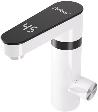 Electric Instant Hot Water Tap with 120 Degrees Rotating Spout, Electric Water Heater Tap with Temperature Digital Display, 220V 3400W Electric Tap for Home Sink (White)
