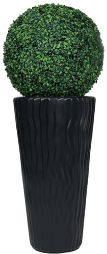 Buchsbaum Kugel Ø60cm künstlich mit Hoch Topf Pflanzkübel Gartendeko Terrasse Kugelbaum 130cm Gesamthöhe sehr groß wie echt (Topf schwarz)