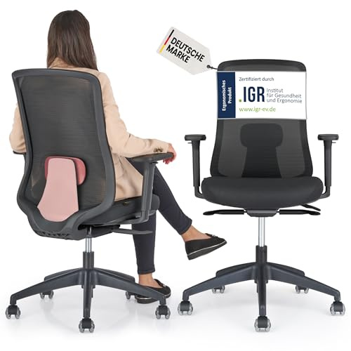 ErgoPrime PRO Bürostuhl ergonomisch TESTSIEGER - IGR Zertifiziert - Schreibtischstuhl 100% individuell einstellbar - Home Office Chair Drehstuhl - Bürostuhl 150 kg Schwarz Rot
