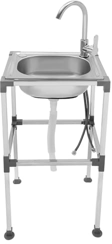 ACROSSPART Edelstahl-Küchenspüle, Spüle mit Unterschrank, Multifunktions Mobile Spüle, Rechteckig Freistehende Spüle mit Wasserhahn, 42 * 37 * 75cm