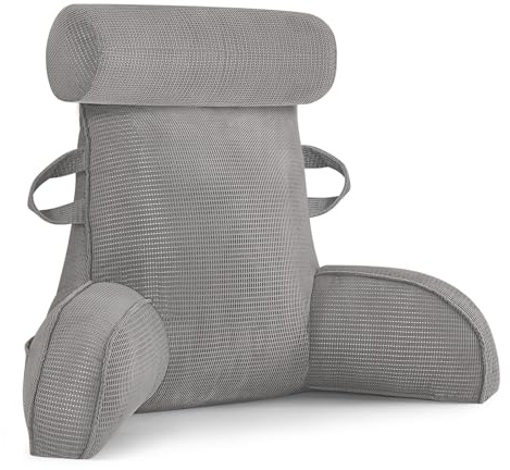 MINGPINHUIUS Cojín para la espalda, cojín de lectura para cama y sofá con reposacabezas extraíble, cojín grande para la espalda con reposabrazos, ideal como respaldo para leer, ver la televisión