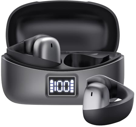 BNARQP Écouteurs Intra-Auriculaires Bluetooth 5.3, sans Fil, avec Clip d'oreille, 42 h d'autonomie, écran LED, Charge sans Fil et Type C, sans Oreillettes, pour la Course à Pied