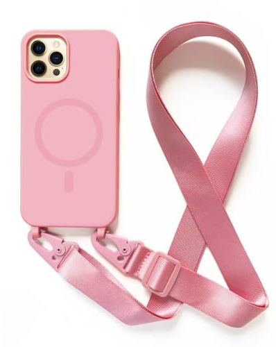 2NSPDRGNI Handykette Schutzhülle kompatibel mit iPhone 12 Pro Max Handyhülle mit Band,Kabellosem Laden Hülle Halsband Lanyard Silikonhülle,Pink