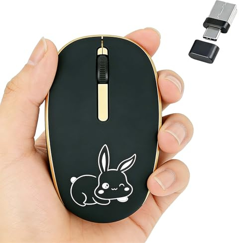 KeautFair Ratón inalámbrico estático de doble interfaz USB tipo C (negro)