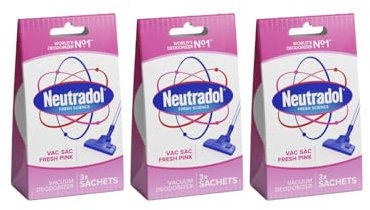 Neutradol Vac Sacs Vacuum Deodoriser, Place in Vacuum Cleaner Bags & Dust Bags, Fresh Pink, Multipack of 3 x 3 Vac Sacs
