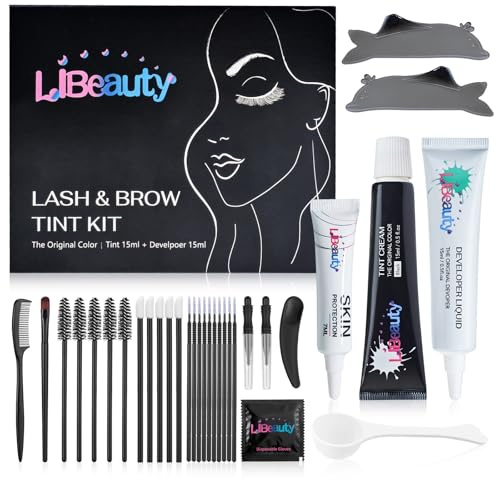 Libeauty 15ml Lash Tint, Eyelash Tint Kit with Reusable Eye Pad, Lash Tint Black, Lash Dye Kit Black for Home and Salon Use