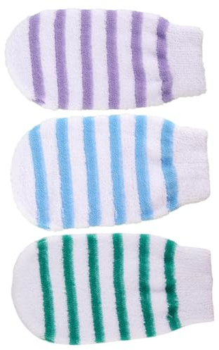 Hohopeti 3pcs Dual-sided Exfoliating Bath Gloves Scrubbing Mitts Nylon Cotton Body Scrubbers for Men and Women Shower Bathing Supplies Random Color
