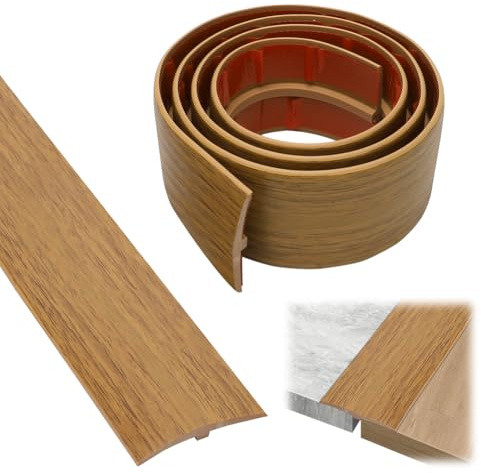 2 m x 5 cm övergångsprofil självhäftande, PVC dörrtrösklar list, T-profil övergångslist golv utjämningslist täcklist för parkettgolv laminat trösklar (gult Yu-trä)